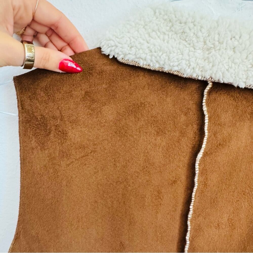ANTHROPOLOGIE Brown Cream White Teddy Shearling $138 Open Vest Sleeveless Top M - Picture 15 of 16